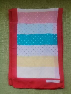 Christian Dior Rare Vintage Colorblock Polka Dot Scarf with Red Border